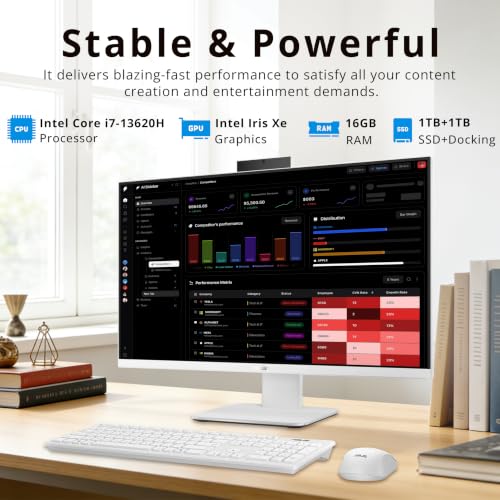 Image of ASUS V400 27 inch FHD Touchscreen All-in-One Desktop, Intel i7-13620H, 16GB RAM, 2TB Storage(1TB SSD+1TB Docking Station), Iris Xe Graphics, Wireless Keyboard & Mouse, 1080p HD Camera, Win 11, White