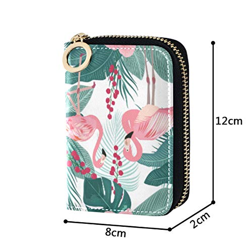 MOYYO RFID Credit Card Holder Case Tropical Palm Leaves Beautiful Flamingo Leather Printed Zipper Card Case Wallet for Women Girls4
