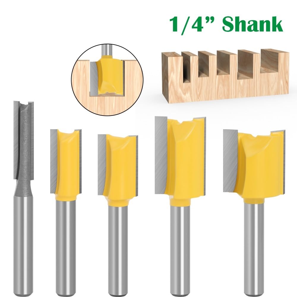 Juego de brocas for enrutador de carpintería, vástago de 1/4mm, cuchillo recto de 6,35mm, 5 uds.