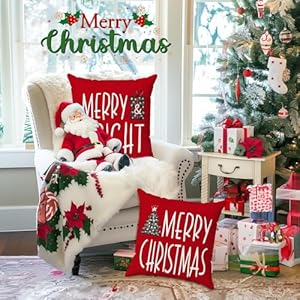 Minetom Christmas Pillow Covers 18x18 Set of 4 Christmas Decorations Xmas Trees Merry Christmas and Bright Holiday Decor Throw Cushion Case for Home Couch Minetom Christmas Pillow Covers 18×18 Set of 4 Christmas Decorations Xmas Trees Merry Christmas and Bright Holiday Decor Throw Cushion Case for Home Couch