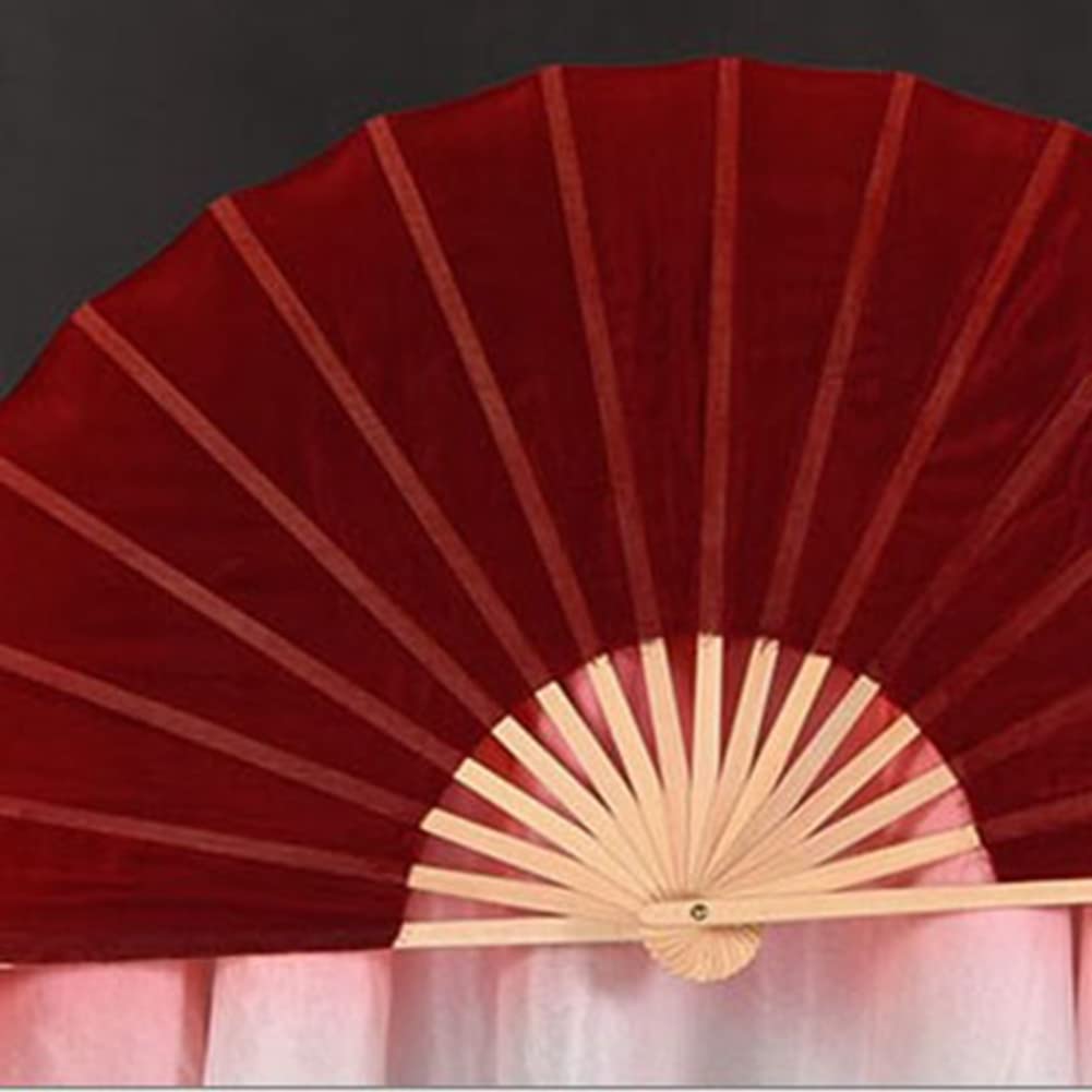 Velos de Abanico Doble de Medio Círculo Rojo Seda para Danza Folclórica Mujer 1 Par