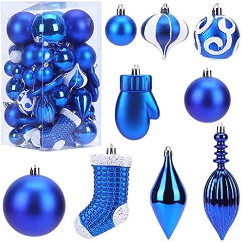 FunsLane 50 PCS Christmas Hanging Ornaments Shatterproof Ornaments Balls, Christmas Baubles Set Holiday Party Xmas Tree Decorations (Blue) Cover