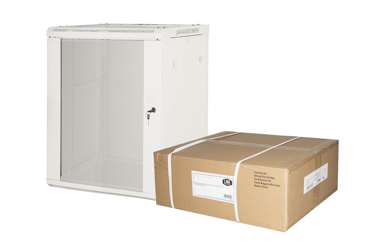 LINK LK1912UGF - Armadio Rack 19" da Muro 12U – 635x600x450 mm, Grigio, Disassemblato, Porta in Vetro, per Server, Switch e Apparecchiature IT