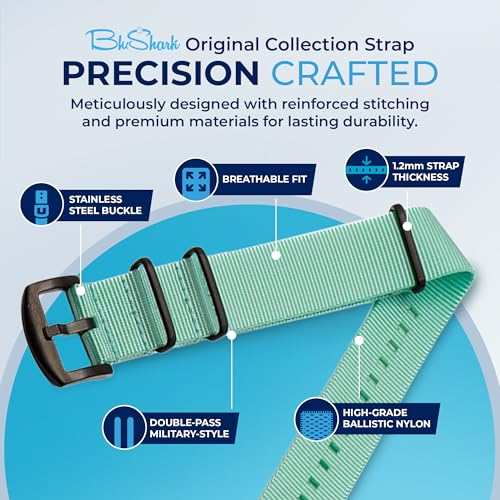 Image of BluShark - Original Collection Military-Style Waterproof Watch Strap, Fits All Timepiece Brands, Durable Nylon Wristwatch Accessories with Stainless Steel Buckle - 18mm, 20mm, 22mm & 24mm Watch Bands