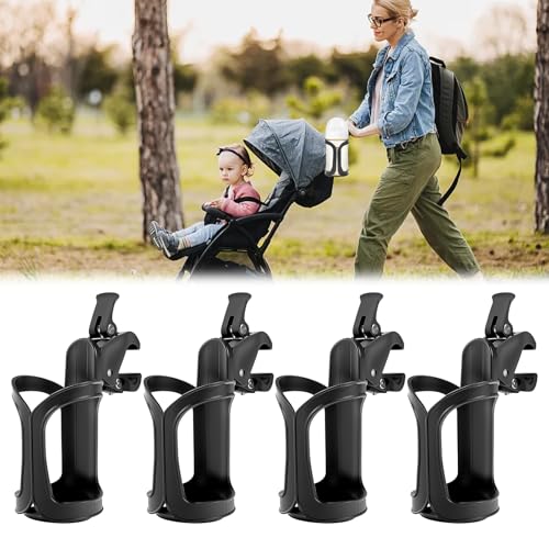 Huucozn 4 PCS Portavasos para Cochecito, Sujetavasos Carrito Bebe con Rotación 360°, Sujetavasos para Padres para Silla de Paseo, Portabotellas para Carro, Bicicletas, Scooters y Sillas de Ruedas
