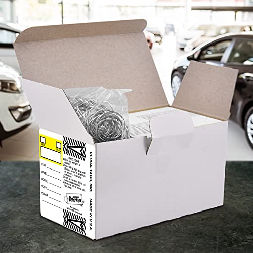 Image of Versa-Tags 500 Per Box, Self-Protecting Paper Key Tags with Chrome-Plated Split Rings Perfect for Car Truck Or RV Dealers Top Stripe Yellow