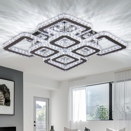 Frixchur 20" Square Crystal Led Flush Mount Ceiling Light - 8 Lig...