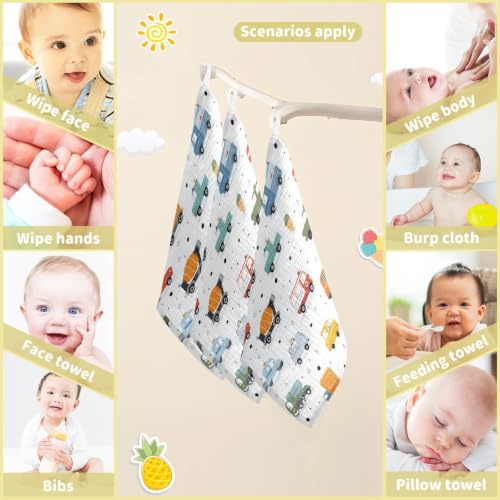 Image of vvfelixl Retro Truck Dots Baby Burp Cloths Baby Muslin Washcloths for Boys Girls Cotton Babys Face Towel for Newborn Soft 11.8 X 11.8 in, 5 Pack