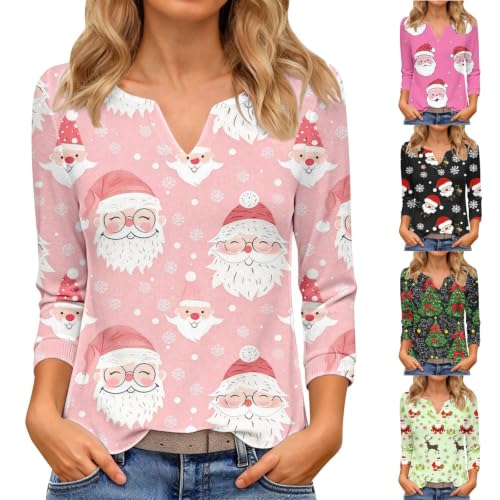 Christmas Tops for Women V Neck 3/4 Sleeve Funny Graphic Holiday Shirts - image 1