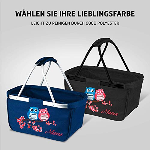Mein Zwergenland faltbarer Einkaufskorb Eulenpaar mit Name, Korb klappbar 28 L, Faltkorb personalisierbar schwarz mit… – Bild 6