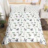 Erosebridal Mallard Duck Duvet Cover Full for Kids Boys Girls Duck Hunting Baby Comforter Cover Mallard Duck Nursery Decor Bedding Set Wild Duck Leaves Animals Quilt Cover