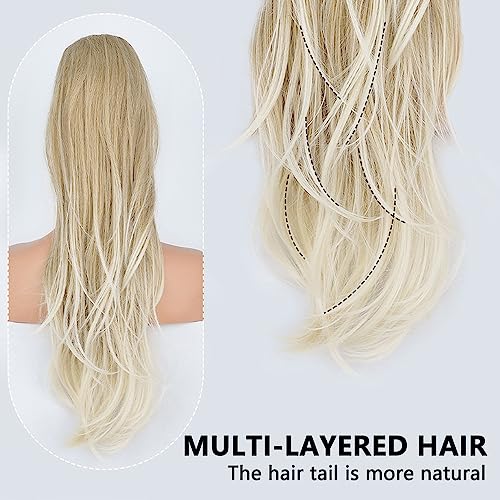 PORSMEER Ponytail Extension,Drawstring Ponytail Hair Extensions Blonde to Platinum Colour 26 Inch Long Natural Straight Wavy End Synthetic Hairpiece for Women Girls Daily Use - Image 3