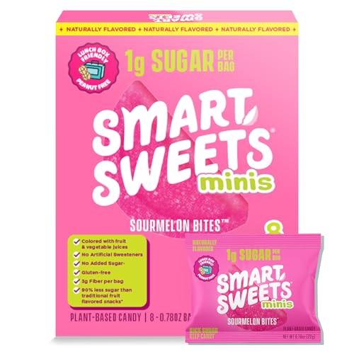 SmartSweets Sourmelon Bites Minis Snack Pack | 0.78 oz (Pack of 8) | Low Sugar and Calorie Sour Gummy Candy | Healthy Snacks for Kids, Gluten Free, Plant Based, School