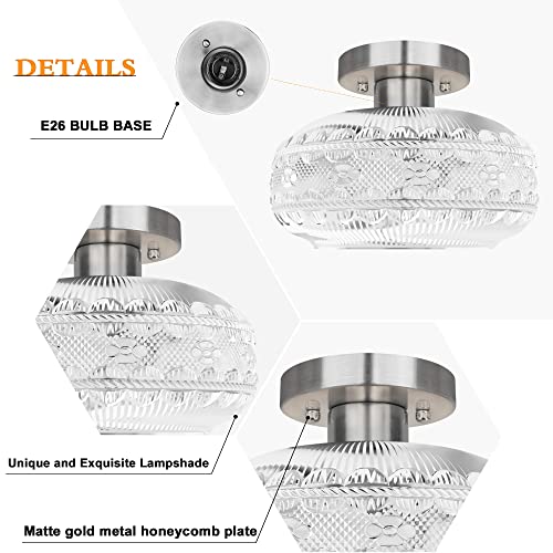 Semi Flush Mount Ceiling Light Fixture,Brushed Nickel Hallway Lights,Globe Glass Light Fixture Ceiling,Industrial Kitchen Lights,Farmhouse Ceiling Lamp For Entryway Bathroom Bedroom,Bulb Not Included #TOP2