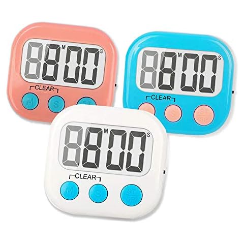 3PCS Timer Kitchen Timer Plastic Timer with Buzzer Timer (White/Pink/Blue) Magnetic Back, Used for Cooking, Classrooms, Bathrooms, Teachers, Children, Etc Cover