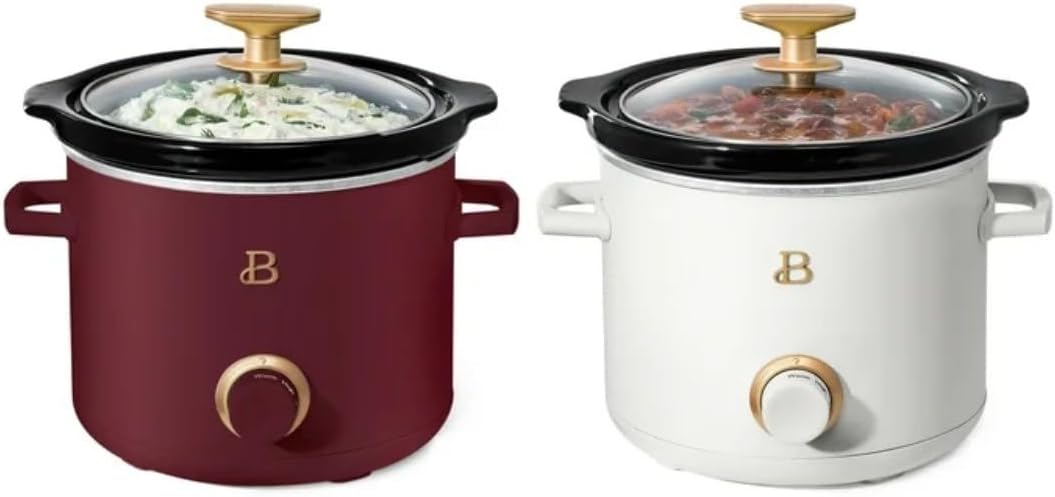 Beautiful 2 Pack Slow Cooker Crock Set- 2 Quart, Merlot/White Icing (100 Watts) with Adjustable Heat settings-Kitchenware by Drew Barrymore