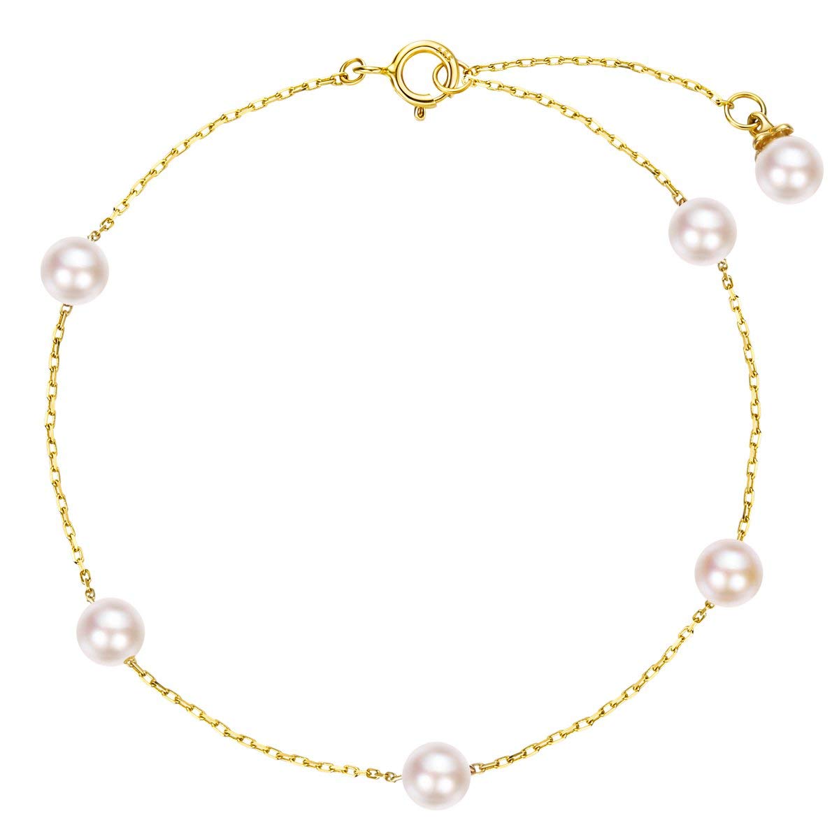 Armband für Damen aus Gold 585 mit Perlen aus Süßwasser 14 Karat Gold Armkette Perlenarmband Mädchen Armbandlänge 17+2 cm