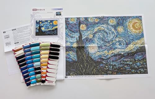 Image of RIOLIS 1088 - Starry Night After Van Gogh's Painting - Counted Cross Stitch 15.75 inch x 11.75 inch Zweigart 14ct. White AIDA 26 Colors