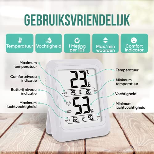 Strex Digitale Thermo Hygrometer Wit - Digitale Thermo Meter Binnen - Hygro Meter Binnen - Weerstation Met Luchtvochtigheidsmeter - Inclusief Batterij - Afbeelding 3
