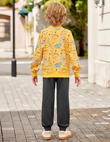 Arshiner Boys Sweatsuit Long Sleeve Print Crewneck Sweatshirt and Pant 2 Piece Set for 2-9 Years4