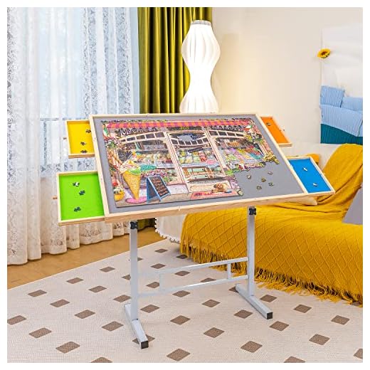 Jigsaw Puzzle Table Puzzle Board with Drawers Height and Tilting Adjustment for Up to 1500 Pieces, Portable Puzzle Tables for Adults and Children, Easy to Assemble and Store