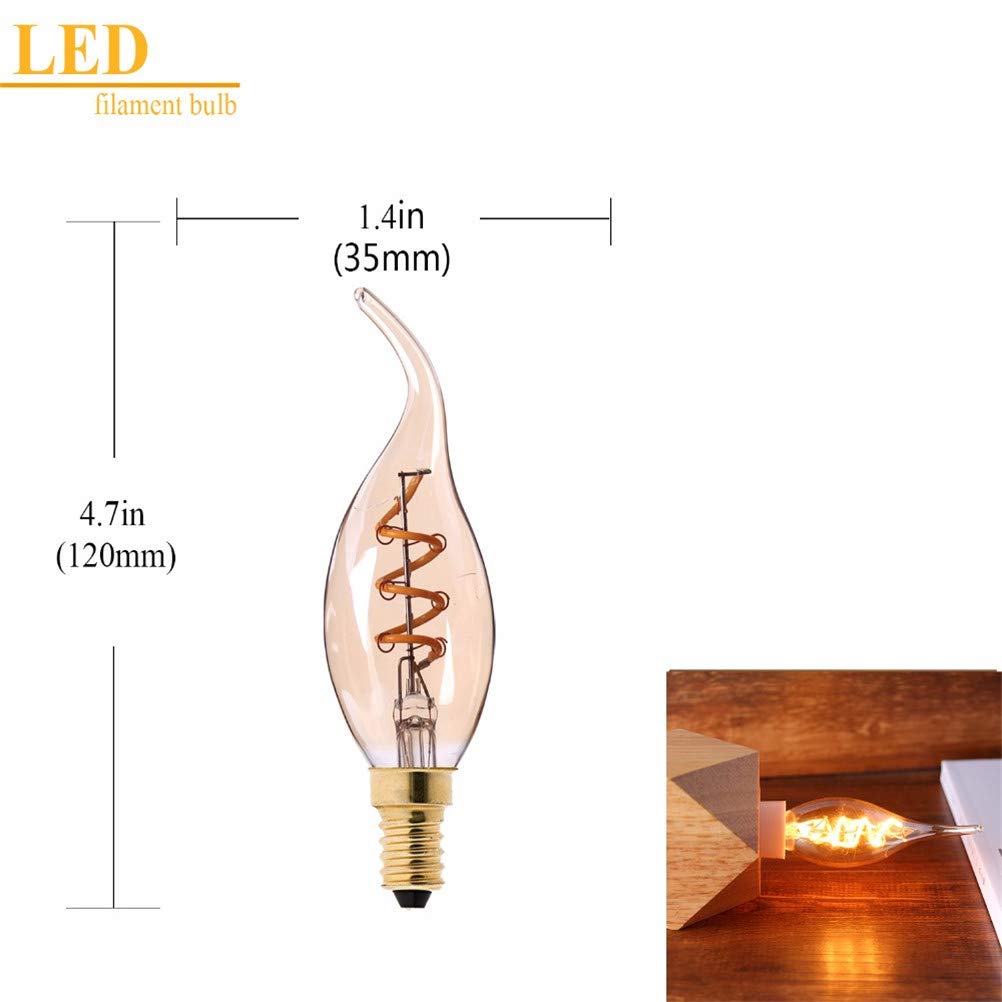 Ampoule LED à Filament spiralé dimmable 2200K rétro E14/ 220V Effet Flamme C35T décorative 3W, pour la Maison, Lot de 10