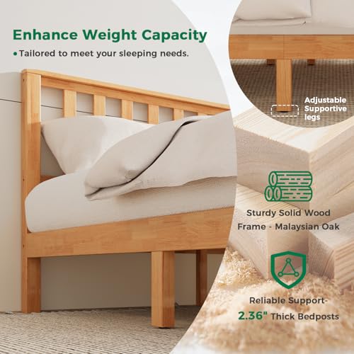 DELAVIN Queen Bed Frame with Headboard, Wood Platform Bed Frame, Farmhouse Style Bed Frame Queen Size with Slats Support, Malaysian Oak, No Box Spring Needed, Easy Assembly, Rustic Pine - Image 6