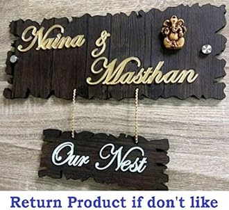 Personalised Home Door Name Plate with Golden Acrylic Embossed Letters with Mirror Shine (Size 13 x 12 Inch, Color Dark Brown) by Aarushi Creations (13 x 12 inch) (13 x 12 inch)