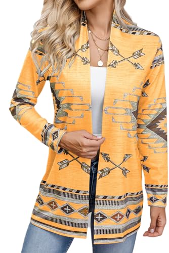 Image of Womens Vintage Aztec Printed Western Casual Open Front Outwear Long Sleeve Shawl Collar Cardigan Sweater Coat