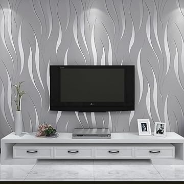 Snewvie Grey Wallpaper Wave Stripes 3D Embossed Silver Glitter Wall Paper Non-Woven Roll Feature Modern Geometric Patterned Taupe Wallpaper for Livingroom Bedroom Hallway