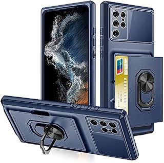 Vunake for Samsung S22 Ultra Case S22 Ultra Phone Case Wallet Case with Card Holder Ring Kickstand 3 in 1 Hybrid Bumper Military Grade Shockproof Protective Case for Samsung Galaxy S22 Ultra-Navy