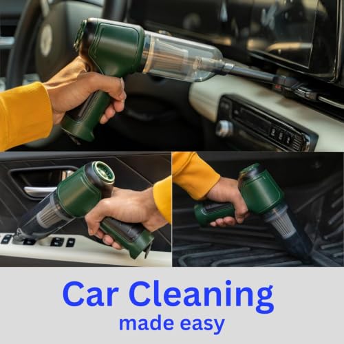 Image of DDN R XABRCO Car Vacuum Cleaner 3 in 1 with 4 Attachments & Blower | Cordless Vacuum Cleaner for Car Home /Office /Keyboard /Travel /Sofa /Office (Green)