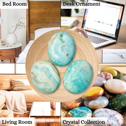 Image of Amazing Gemstone Caribbean Calcite Crystals and Healing Stones - Large Palm Stone Piedra for Good Luck, Balanced Positive Energy, Meditation - Unique Stocking Stuffers, Birthday Gifts