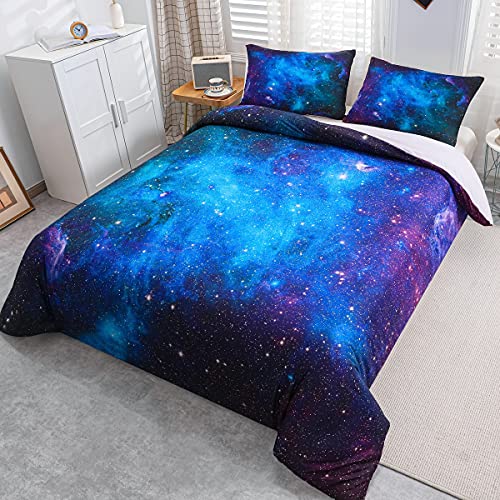 Feelyou Galaxy Bedding Set Full Size, Girls Boys Kids Teen Comforter Cover, Outer Space Duvet Cover Galaxy Stars In Space Celestial Astronomic Planets, Decorative Bedclothes Blue Purple #TOP5