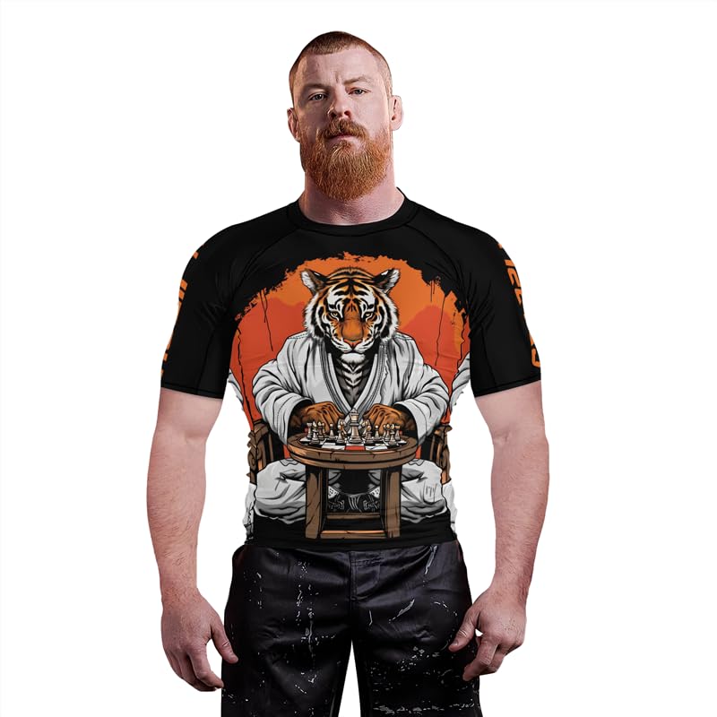 Tiger Short Sleeve Compression Rash Guard Men’s Baselayer Combat Shirts Jiu Jitsu MMA BJJ No Gi Training4