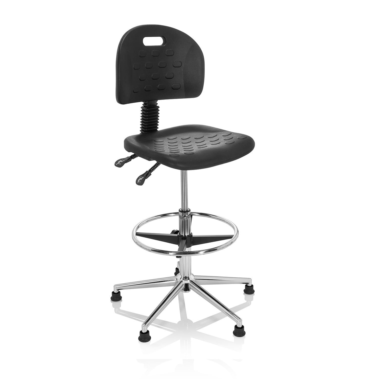 hjh OFFICE 830097 Silla de Trabajo Top Work 23 I Asiento de PU-Espuma Duro Antideslizante, con Ruedas y Tapones, Negro