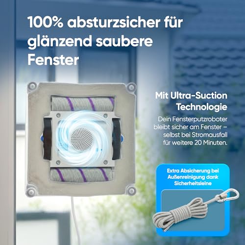 Fensterputzroboter [patentierte Rollbürsten] Fensterputzer elektrisch mit App-Steuerung [deutsch] Fensterroboter 3-Düsen Sprühfunktion & Anti-Fall-Sensoren | Winbot Roboclean Window Cleaning Robot