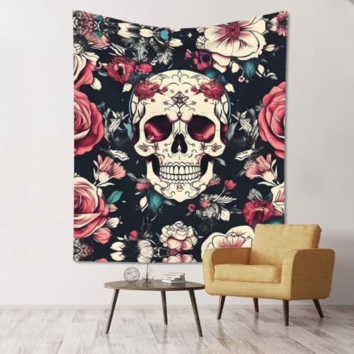 Tapisserie murale pour chambre à coucher SHuWeiD motif fleurs et crâne