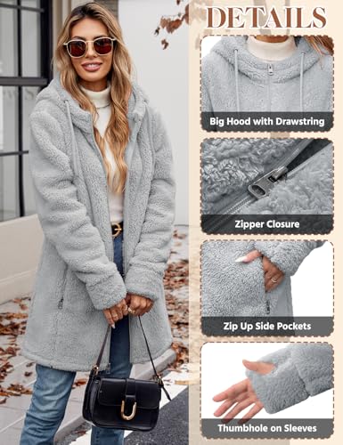 RITOSTA Teddyjacke Damen Winter Fleecejacke mit Kapuze Herbstjacke Winterjacke Warme Kapuzenpullover Damen-Jacken Zipper Hoodie Mantel Plüschjacke mit Taschen