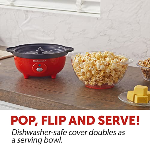 Elite Gourmet Automatic Stirring Popcorn Maker Popper, Electric Hot Oil Popcorn Machine With Measuring Cap & Built-In Reversible Serving Bowl, Great For Home Party Kids, Safety Etl Approved, Red #TOP2
