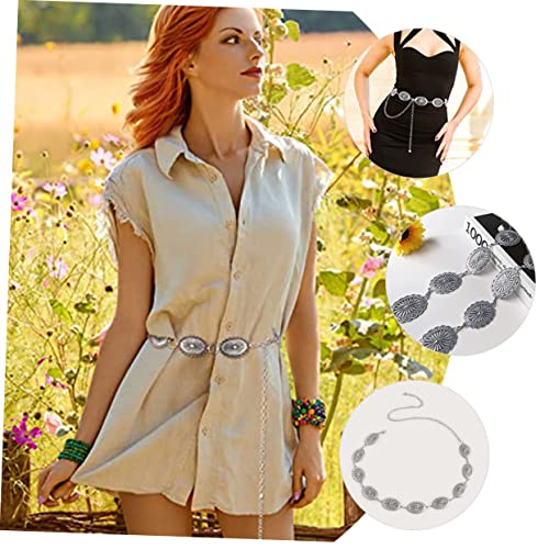 Healifty Adjustable Silver Waist Chain Belt for Women Bohemian Hollow Western Style Metal Belly Jewelry Versatile Dress Accessory with Buckle for Parties and Daily Wear4
