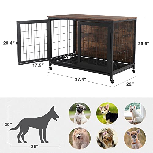 CO-Z-37-Inch-Furniture-Dog-Crate-with-Wheels-110-lb-Pet-Puppy-Dogs-Indoor-Furniture-Style-Wooden-Kennel-Heavy-Duty-Pet-Cage-House-for-Small-Medium-Large-Dogs-Triple-Door-Side-End-Table-Dog-House