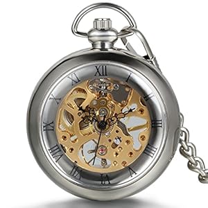 JewelryWe Zakhorloge skelet mechanisch transparant Romeinse cijfers hanger halsketting legering voor heren dames ketting lengte 38 cm