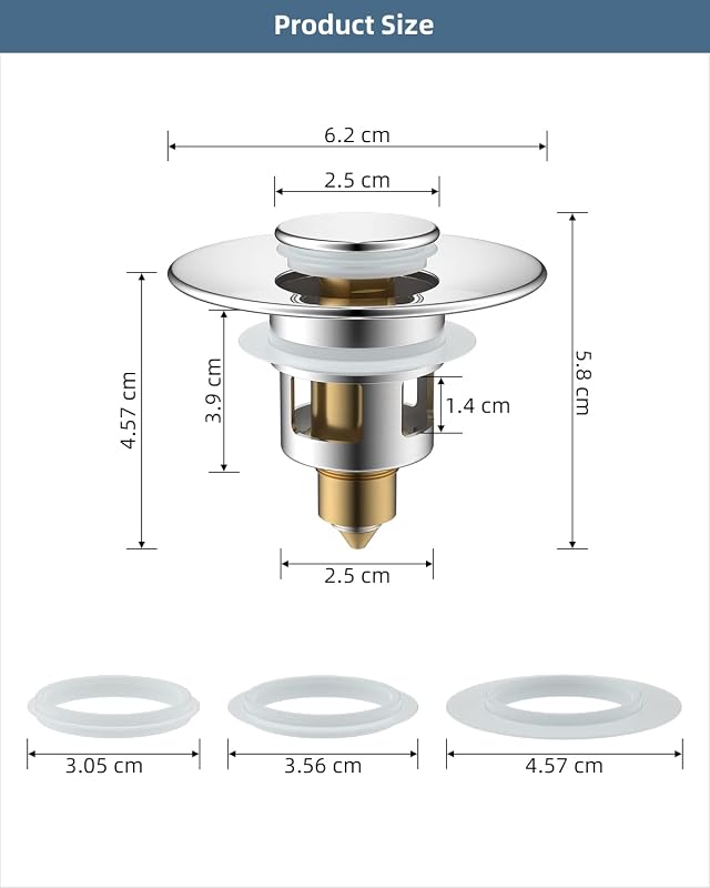 Hibbent Univerzális Lefolyódugó 25-46mm, Réz Nyomógombos Mosogató Dugó, Ezüst Színű Lefolyószűrő Fürdőszoba Konyha