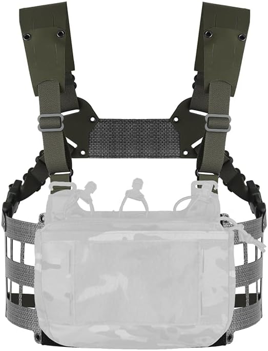 Tactical Extended Chest Pack,Lightweight Laser-Cut MOLLE Vest,Adjustable Front Hanging Pouch