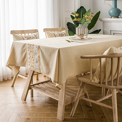 Nappe carrée 90x90cm polyester brodée nappe anti-taches jaune - 3
