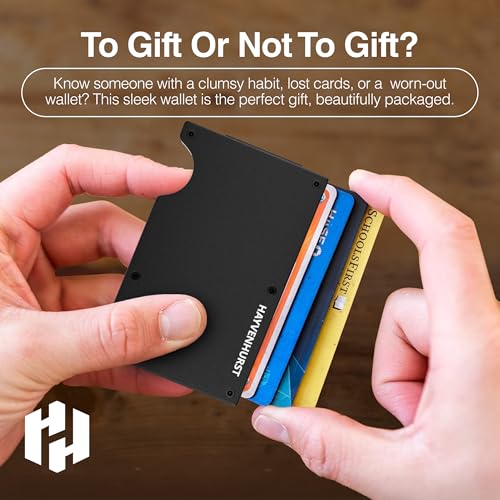 Image of Hayvenhurst Wallet for Men - Slim RFID Blocking Metal Wallet with Cash Strap, Minimalist Front Pocket Credit Card Holder, Small Mens Wallet
