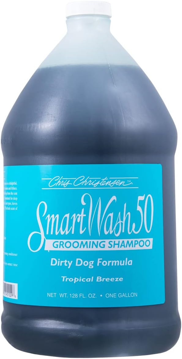 Chris Christensen Gallon Liquid and Gallon Pump Dispenser Bundle- SmartWash50 Tropical Breeze Ultra Concentrated Dog Shampoo, Suitable for all Coats + Gallon Pump Dispenser, Easily Dispenses, No Mess