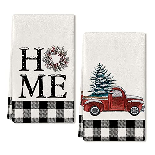 Arkeny Christmas Dish Towels For Christmas Decor Buffalo Plaid Kitchen Towels 18X26 Inch Xmas Wreath Washcloths Seasonal Ultra Absorbent Bar Drying Noel Home Hand Towel For Cooking Set Of 2 #TOP3