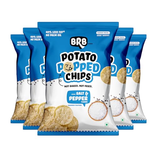 Image of BRB Popped Potato Chips | Salt & Pepper Flavour | Not Fried, Not Baked | 60% Less Oil, Lower Calorie, Healthy Snack | 5 x (48g /51g) Combo Pack (weight may vary)